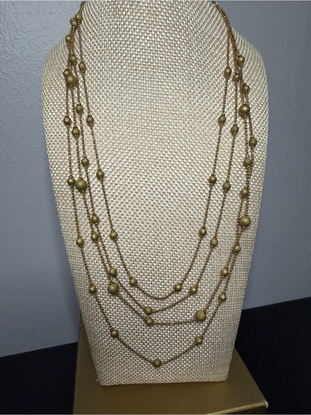 Signed PD Gold Tone Multi-Strand Beaded Necklace - Elegant Layered Design